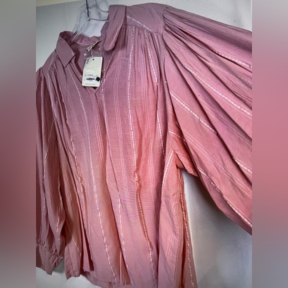 ANA A New Approach Womens Rayon Cotton Ballon Sleeve Pink Blouse Sz L NWT - Picture 4 of 11